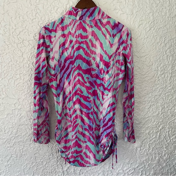 IBKUL Long Sleeve Mock Neck Quarter Zip Lightweight Golf Shirt Zebra Print L - Picture 6 of 8